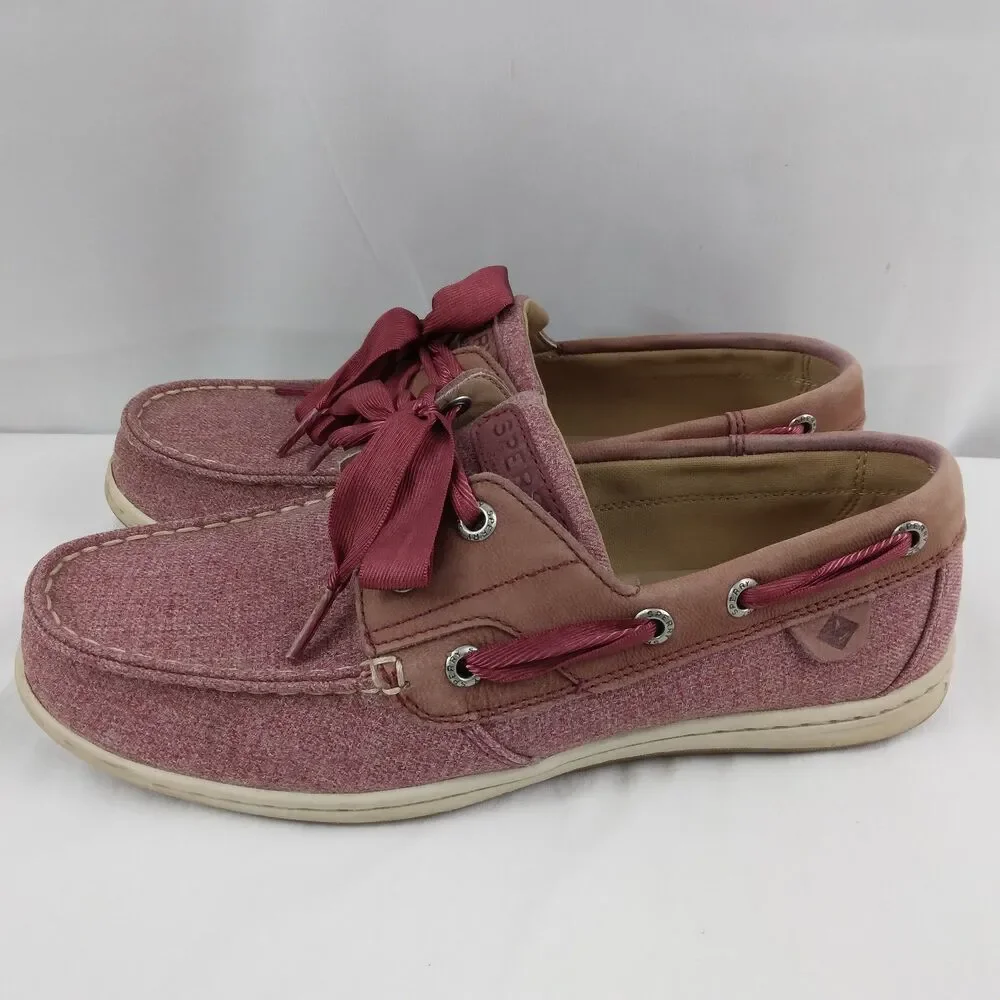Sperry Top-Sider Koifish Sparkle Canvas Boat Shoe Slip On Red Women's Size 7.5